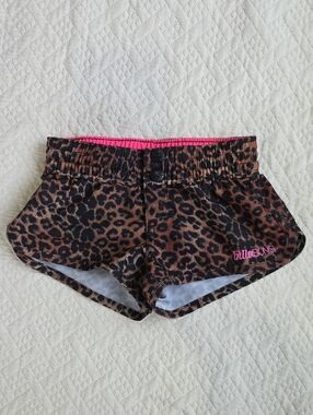 billie Girls By Billabong Leopard Print Shorts Pink Logo Size 5 Y2K Surf